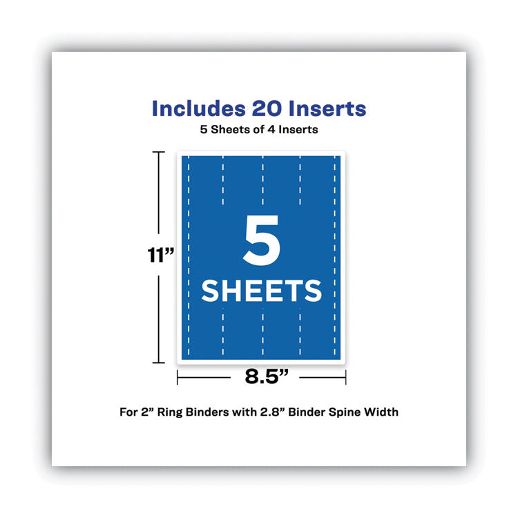 Avery® Binder Spine Inserts, 2" Spine Width, 4 Inserts/Sheet, 5 Sheets/Pack (AVE89107)