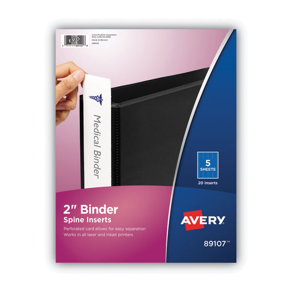 Avery® Binder Spine Inserts, 2" Spine Width, 4 Inserts/Sheet, 5 Sheets/Pack (AVE89107)