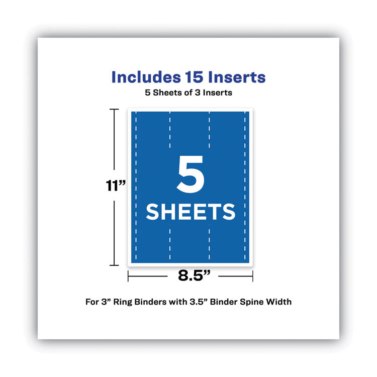 Avery® Binder Spine Inserts, 3" Spine Width, 3 Inserts/Sheet, 5 Sheets/Pack (AVE89109)