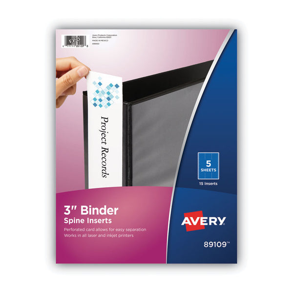 Avery® Binder Spine Inserts, 3" Spine Width, 3 Inserts/Sheet, 5 Sheets/Pack (AVE89109)