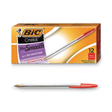 BIC® Cristal Xtra Smooth Ballpoint Pen, Stick, Medium 1 mm, Red Ink, Clear Barrel, Dozen (BICMS11RD)