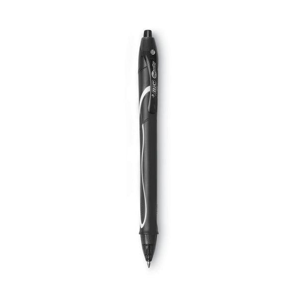 BIC® Gel-ocity Quick Dry Gel Pen, Retractable, Medium 0.7 mm, Black Ink, Black Barrel, Dozen (BICRGLCG11BK)