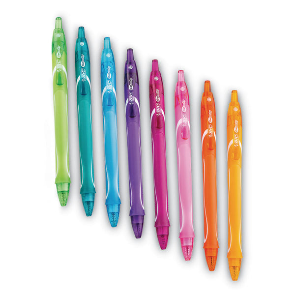 BIC® Gel-ocity Quick Dry Gel Pen, Retractable, Medium 0.7 mm, Assorted Ink and Barrel Colors, 8/Pack (BICRGLCGAP81AST)
