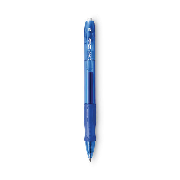 BIC® Gel-ocity Gel Pen, Retractable, Medium 0.7 mm, Blue Ink, Translucent Blue Barrel, Dozen (BICRLC11BE)