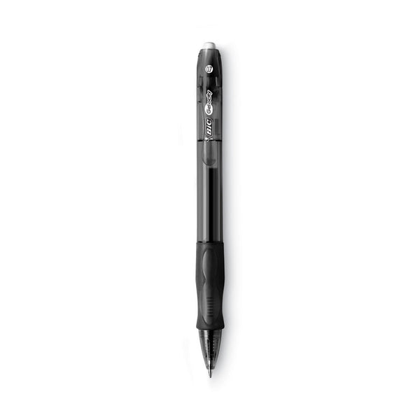BIC® Gel-ocity Gel Pen, Retractable, Medium 0.7 mm, Black Ink, Translucent Black Barrel, Dozen (BICRLC11BK)