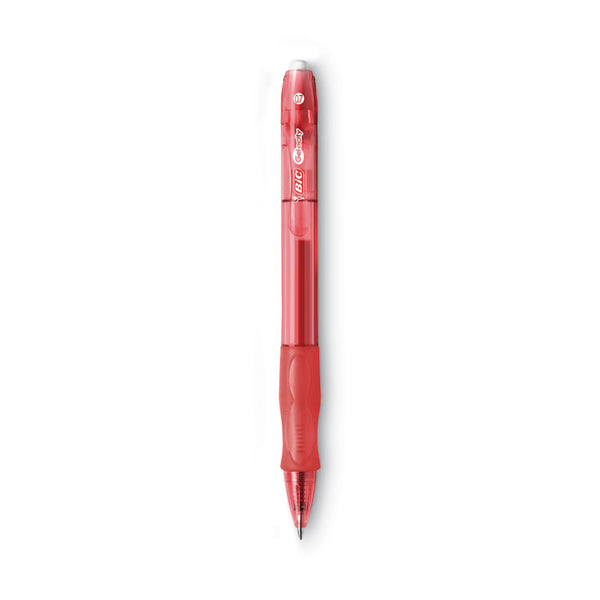 BIC® Gel-ocity Gel Pen, Retractable, Medium 0.7 mm, Red Ink, Translucent Red Barrel, Dozen (BICRLC11RD)