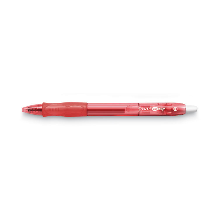 BIC® Gel-ocity Gel Pen, Retractable, Medium 0.7 mm, Red Ink, Translucent Red Barrel, Dozen (BICRLC11RD)