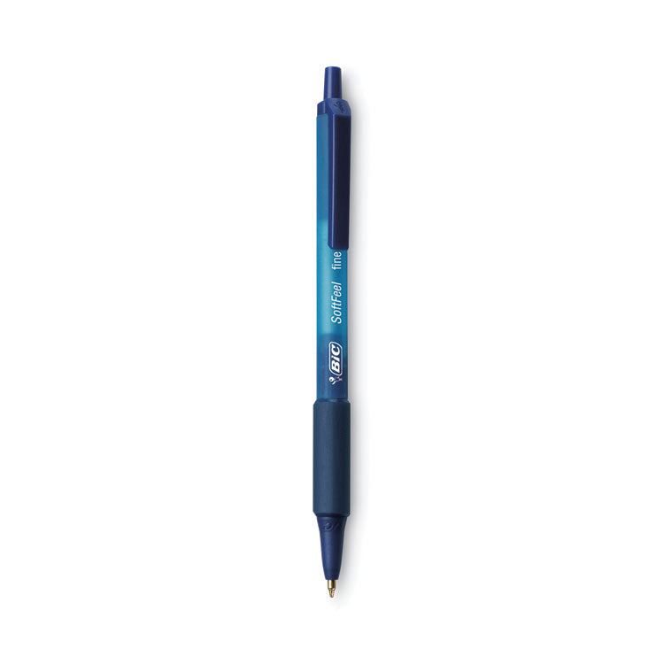 BIC® Soft Feel Ballpoint Pen, Retractable, Medium 1 mm, Blue Ink, Blue Barrel, Dozen (BICSCSM11BE)