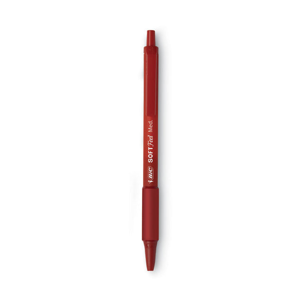 BIC® Soft Feel Ballpoint Pen, Retractable, Medium 1 mm, Red Ink, Red Barrel, Dozen (BICSCSM11RD)