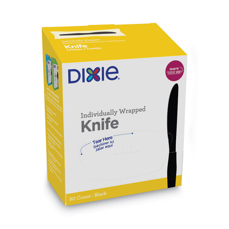 Dixie® Grab’N Go Wrapped Cutlery, Knives, Black, 90/Box (DXEKM5W540PK) Pack of 90