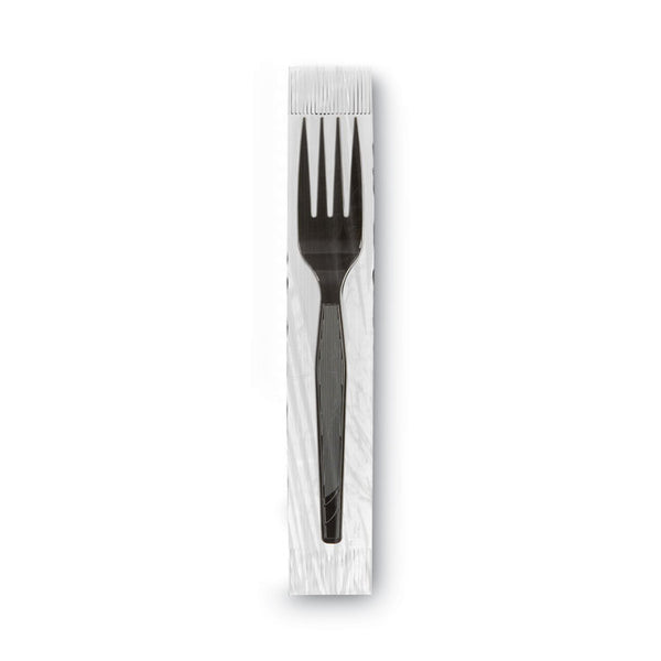 Dixie® Grab’N Go Wrapped Cutlery, Forks, Black, 90/Box, 6 Box/Carton (DXEFM5W540)