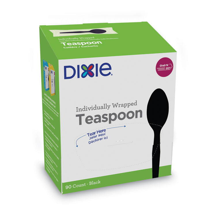 Dixie® Grab’N Go Wrapped Cutlery, Teaspoons, Black, 90/Box (DXETM5W540PK)