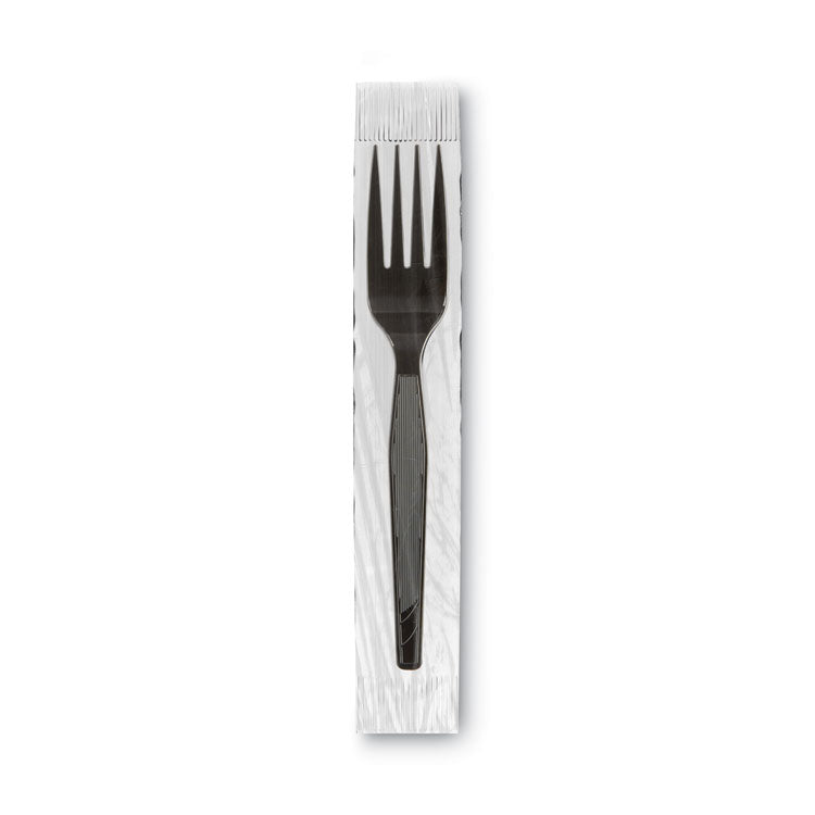 Dixie® Grab’N Go Wrapped Cutlery, Forks, Black, 90/Box (DXEFM5W540PK)