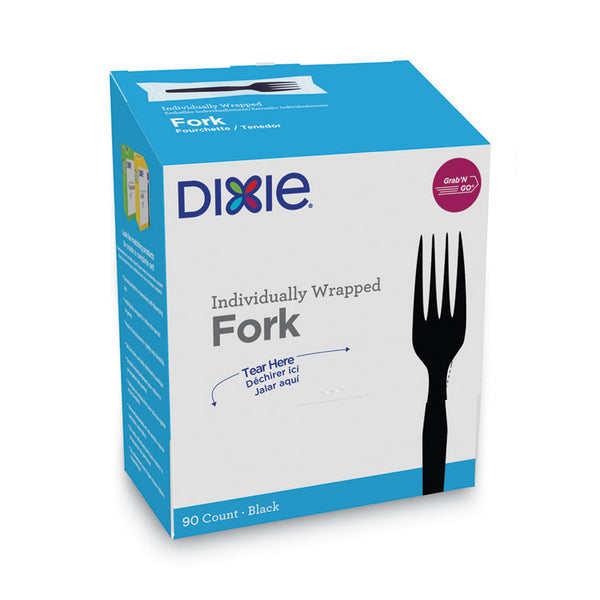 Dixie® Grab’N Go Wrapped Cutlery, Forks, Black, 90/Box, 6 Box/Carton (DXEFM5W540)