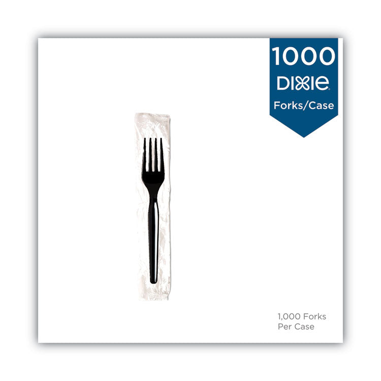 Dixie® Individually Wrapped Mediumweight Polystyrene Cutlery, Fork, Black, 1,000/Carton (DXEFM53C7)