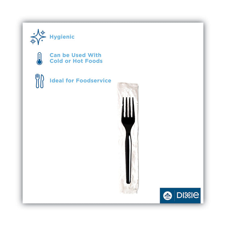 Dixie® Individually Wrapped Mediumweight Polystyrene Cutlery, Fork, Black, 1,000/Carton (DXEFM53C7)