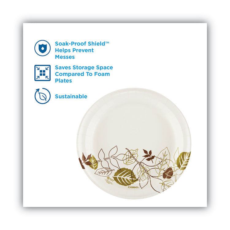 Dixie® Pathways Soak-Proof Shield Mediumweight Paper Plates, 8.5" dia, Green/Burgundy, 1,000/Carton (DXEUX9PATH)