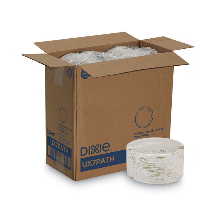 Dixie® Pathways Soak-Proof Shield Mediumweight Paper Plates, 6.88" dia, Green/Burgundy, 125/Pack, 8 Packs/Carton (DXEUX7PATH)