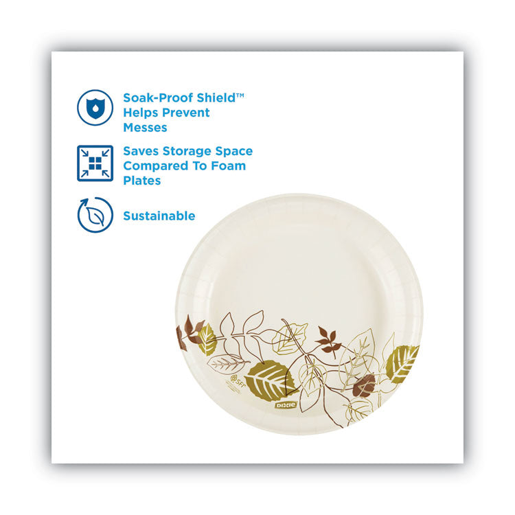 Dixie® Pathways Soak-Proof Shield Mediumweight Paper Plates, WiseSize, 8.5" dia, Green/Burgundy, 125/Pack (DXEUX9WSPK)