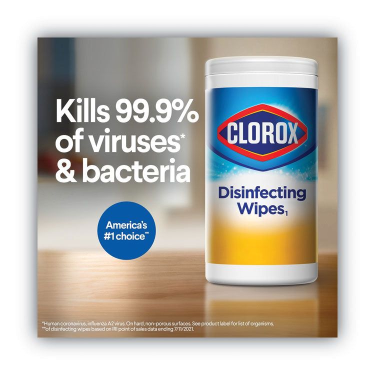 Clorox® Disinfecting Wipes, 1-Ply, 7 x 8, Fresh Scent/Citrus Blend, White, 75/Canister, 3 Canisters/Pack (CLO30208PK)