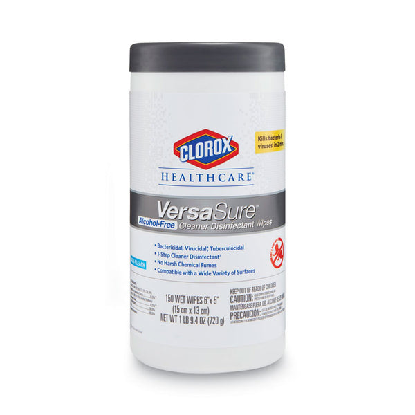 Clorox Healthcare® VersaSure Cleaner Disinfectant Wipes, 1-Ply, 6.75 x 8, Fragranced, White, 150/Canister, 6 Canisters/Carton (CLO31758)