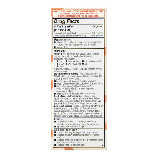 Foster & Thrive™ Children's Pain Relief 100 mg / 5 mL Strength Ibuprofen Oral Suspension 4 oz. (1238936_EA) 1/EA