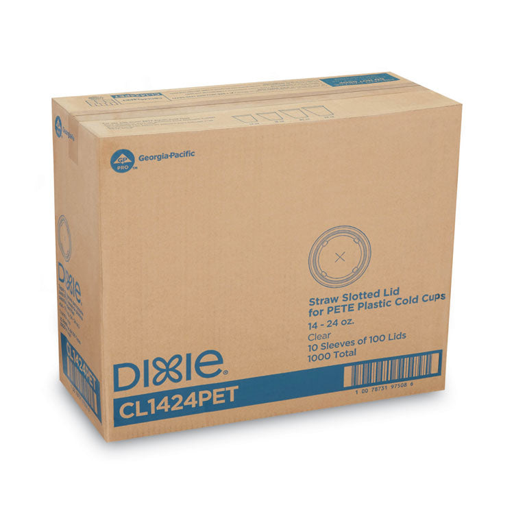 Dixie® Cold Drink Cup Lids, Fits 16 oz Plastic Cold Cups, Clear, 100/Sleeve, 10 Sleeves/Carton (DXECL1424PET) Case of 1,000