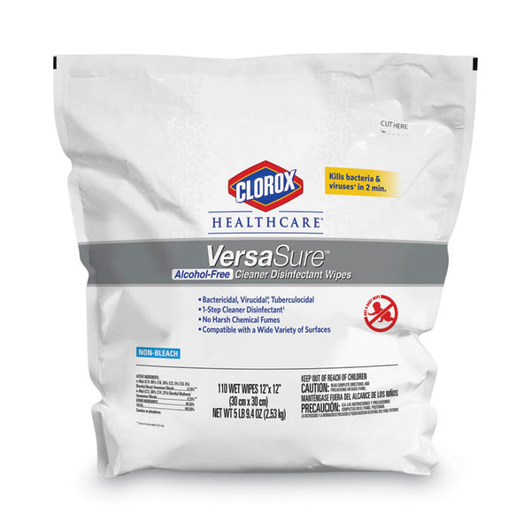 Clorox Healthcare® VersaSure Cleaner Disinfectant Wipes, 1-Ply, 12 x 12, Fragranced, White, 110/Pouch, 2 Pouches/Carton (CLO31761)