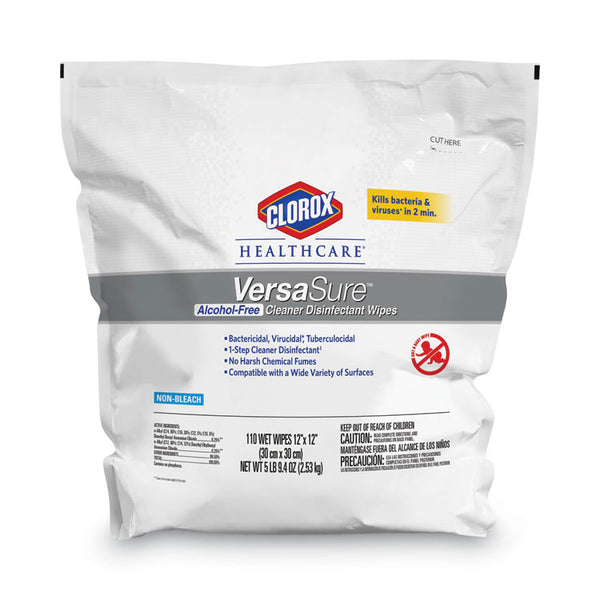 Clorox Healthcare® VersaSure Cleaner Disinfectant Wipes, 1-Ply, 12 x 12, Fragranced, White, 110/Pouch, 2 Pouches/Carton (CLO31761) Case of 2