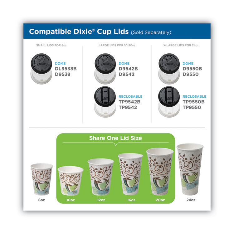 Dixie® PerfecTouch Paper Hot Cups and  Lids Combo, 10 oz, Multicolor, 50 Cups/Lids/Pack (DXE5310COMBO600) Pack of 50