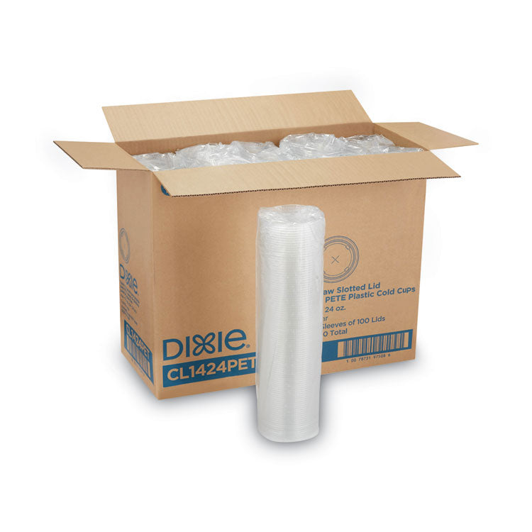 Dixie® Cold Drink Cup Lids, Fits 16 oz Plastic Cold Cups, Clear, 100/Sleeve, 10 Sleeves/Carton (DXECL1424PET) Case of 1,000