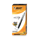 BIC® Velocity Easy Glide Ballpoint Pen, Retractable, Medium 1 mm, Black Ink, Translucent Black Barrel, Dozen (BICVLG11BK)