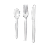 Dixie® Cutlery Keeper Tray with Clear Plastic Utensils: 600 Forks, 600 Knives, 600 Spoons (DXECH0180DX7CT)