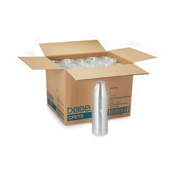 Dixie® Clear Plastic PETE Cups, 9 oz, Squat, 50/Sleeve, 20 Sleeves/Carton (DXECPET9)