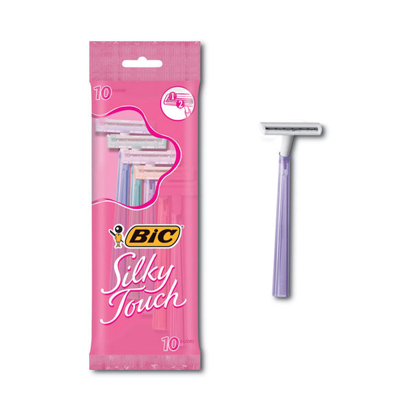 BIC® Silky Touch Women’s Disposable Razor, 2 Blades, Assorted Colors, 10/Pack (BICSTWP101)