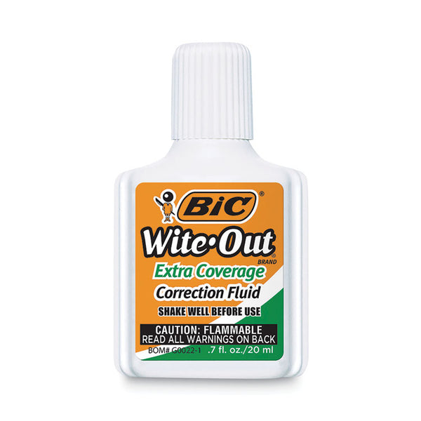 BIC® Wite-Out Extra Coverage Correction Fluid, 20 mL Bottle, White, Dozen (BICWOFEC12WE)