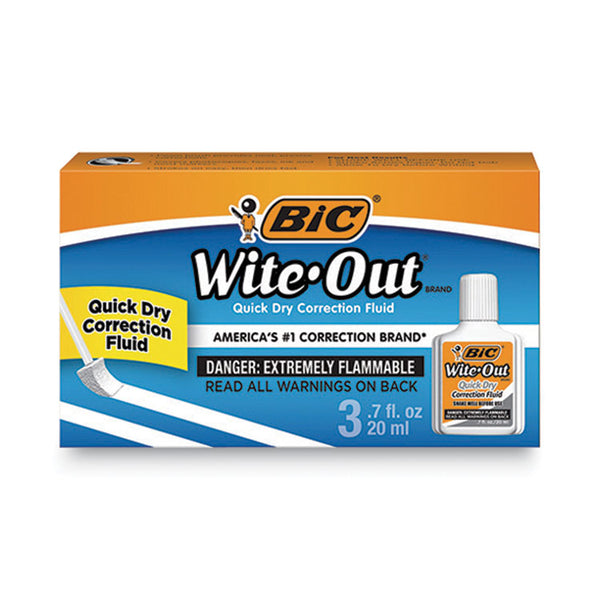 BIC® Wite-Out Quick Dry Correction Fluid, 20 mL Bottle, White, 3/Pack (BICWOFQD324)