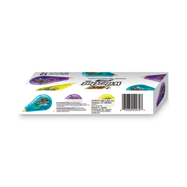 BIC® Wite-Out Brand Mini Correction Tape, Non-Refillable, 0.2" x 26.2 ft, Assorted, Dozen (BICWOTM11)