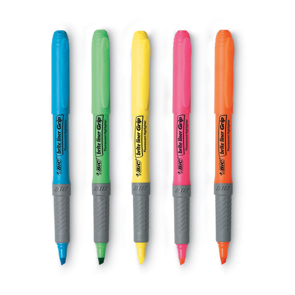 BIC® Brite Liner Grip Pocket Highlighter, Assorted Ink Colors, Chisel Tip, Assorted Barrel Colors, 5/Set (BICGBLP51ASST)