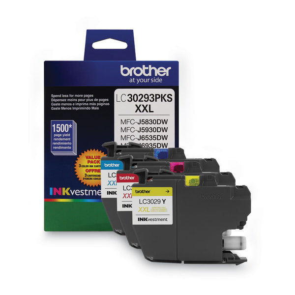 Brother LC30293PK INKvestment Super High-Yield Ink, 1,500 Page-Yield, Cyan/Magenta/Yellow (BRTLC30293PK)