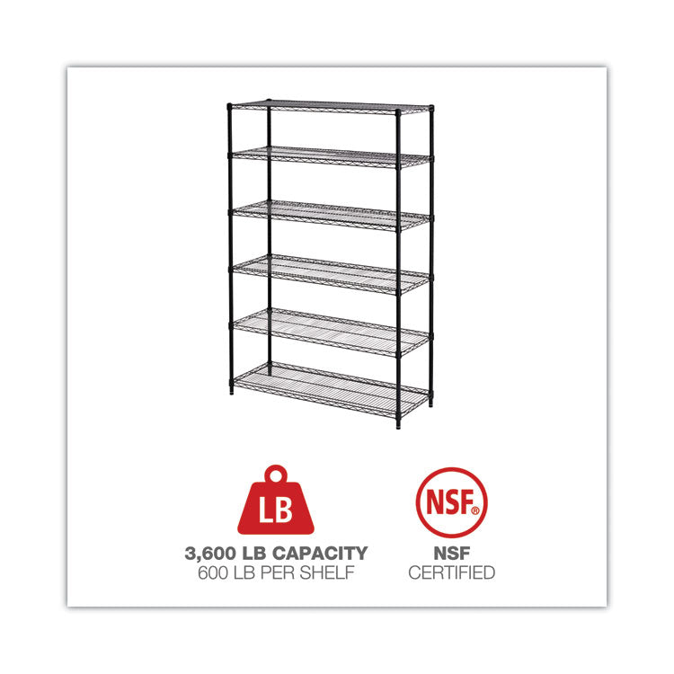 Alera® NSF Certified 6-Shelf Wire Shelving Kit, 48w x 18d x 72h, Black (ALESW664818BL)