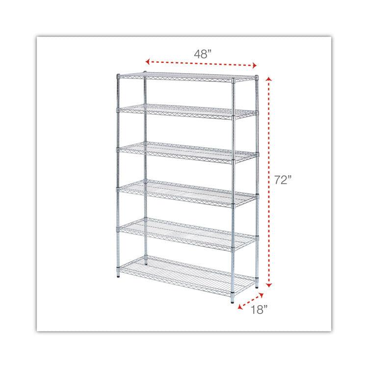 Alera® NSF Certified 6-Shelf Wire Shelving Kit, 48w x 18d x 72h, Silver (ALESW664818SR) Each