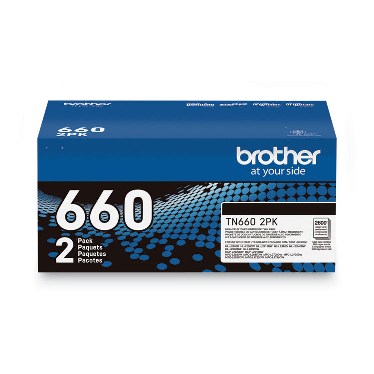 Brother TN6602PK High-Yield Toner, 2,600 Page-Yield, Black, 2/Pack (BRTTN6602PK)