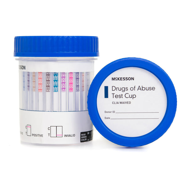 McKesson Drugs of Abuse Test Kit AMP, BAR, BUP, BZO, COC, mAMP/MET, MDMA, MOP300, MTD, OXY, PCP, THC (OX, pH, SG) 25 Tests CLIA Waived (1101519_BX) 25/BX