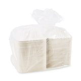 Boardwalk® Bagasse Food Containers, Hinged-Lid, 1-Compartment 6 x 6 x 3.19, White, Sugarcane, 125/Sleeve, 4 Sleeves/Carton (BWKHINGEWF1CM6)
