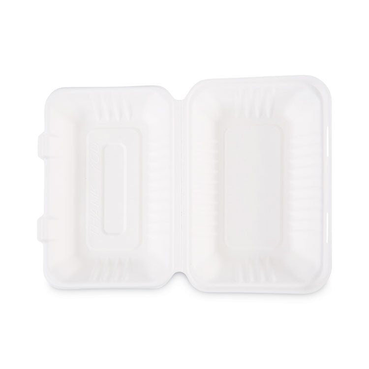 Boardwalk® Bagasse Food Containers, Hinged-Lid, 1-Compartment 9 x 6 x 3.19, White, Sugarcane, 125/Sleeve, 2 Sleeves/Carton (BWKHINGEWFHG1C9)