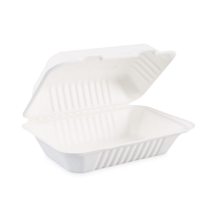 Boardwalk® Bagasse Food Containers, Hinged-Lid, 1-Compartment 9 x 6 x 3.19, White, Sugarcane, 125/Sleeve, 2 Sleeves/Carton (BWKHINGEWFHG1C9) Case of 250