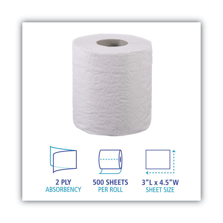 Boardwalk® 2-Ply Toilet Tissue, Septic Safe, White, 125 ft Roll Length, 500 Sheets/Roll, 96 Rolls/Carton (BWK6180)