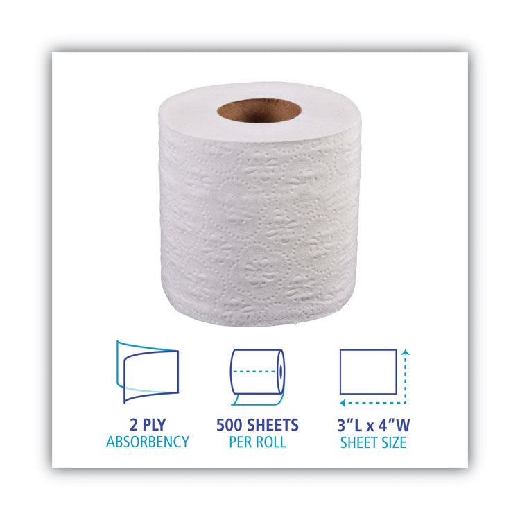 Boardwalk® 2-Ply Toilet Tissue, Standard, Septic Safe, White, 4 x 3, 500 Sheets/Roll, 96 Rolls/Carton (BWK6145)