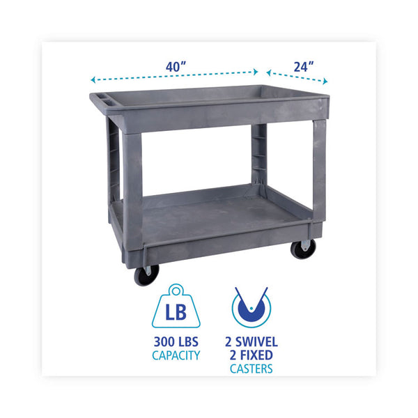 Boardwalk® Two-Shelf Utility Cart, Plastic, 2 Shelves, 300 lb Capacity, 24" x 40" x 31.5", Gray (BWK4024UCGRA)